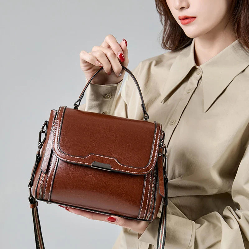 Cowhide Women's Tote Bag 2024 New Luxury Genuine Leather Shoulder Crossbody Bags High Quality Vintage Female Handbag 6241