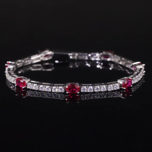 Bracelet tennis en rubis de synthèse, argent sterling 925, bracelet pierre de naissance, bracelet fantaisie pour femme