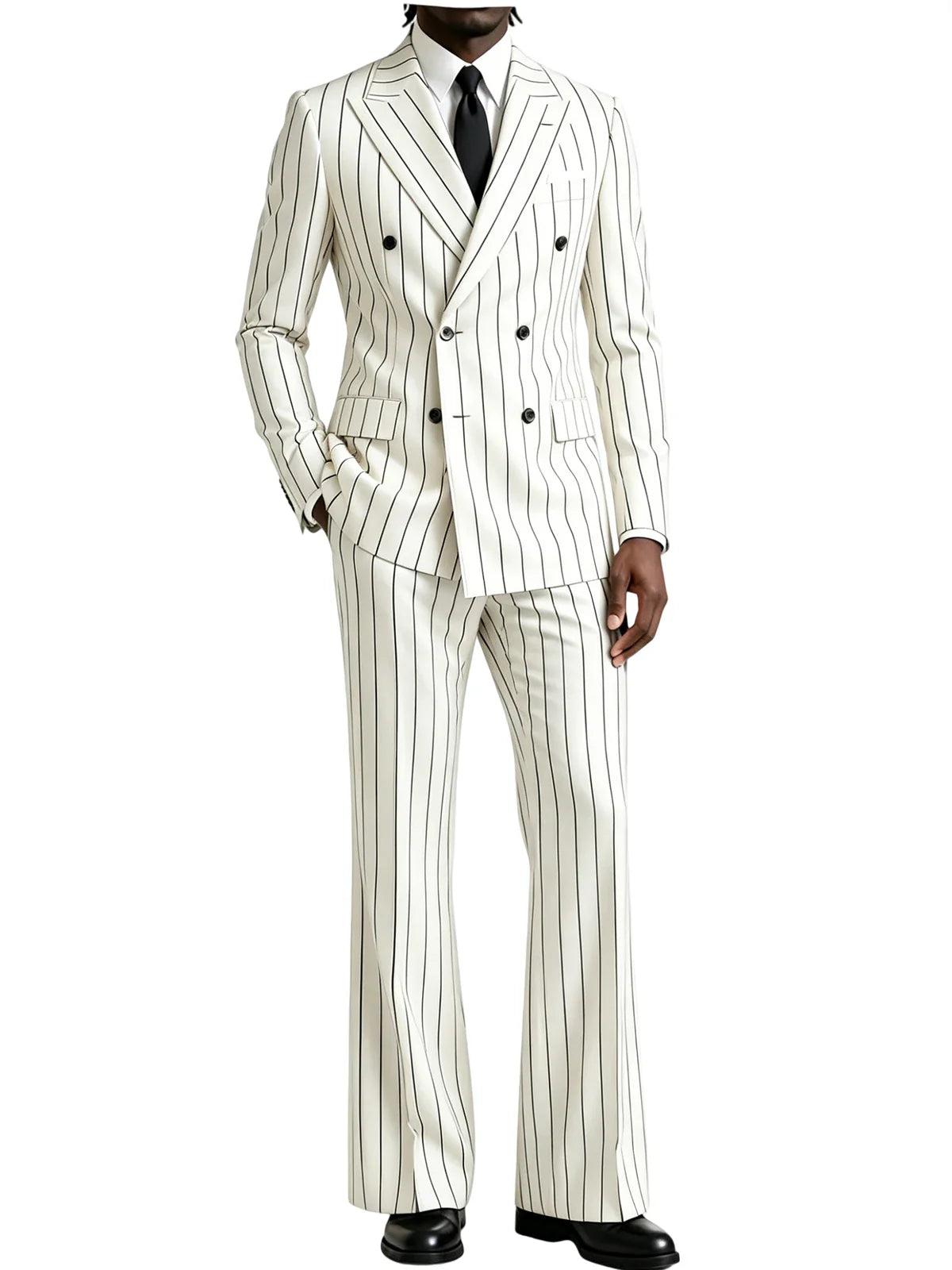 Men's Striped 2 Piece Suit Notched Lapel Straight Stripe Coat + Flare Pants Formal Business Wedding Party Prom Tuxedo for Men