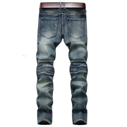 2026 New Men's Yellow Jeans, Blue Stretch Biker Trousers, Broken Hole Jeans, Fashion Popular Men Denim Pants Big Size 29-42