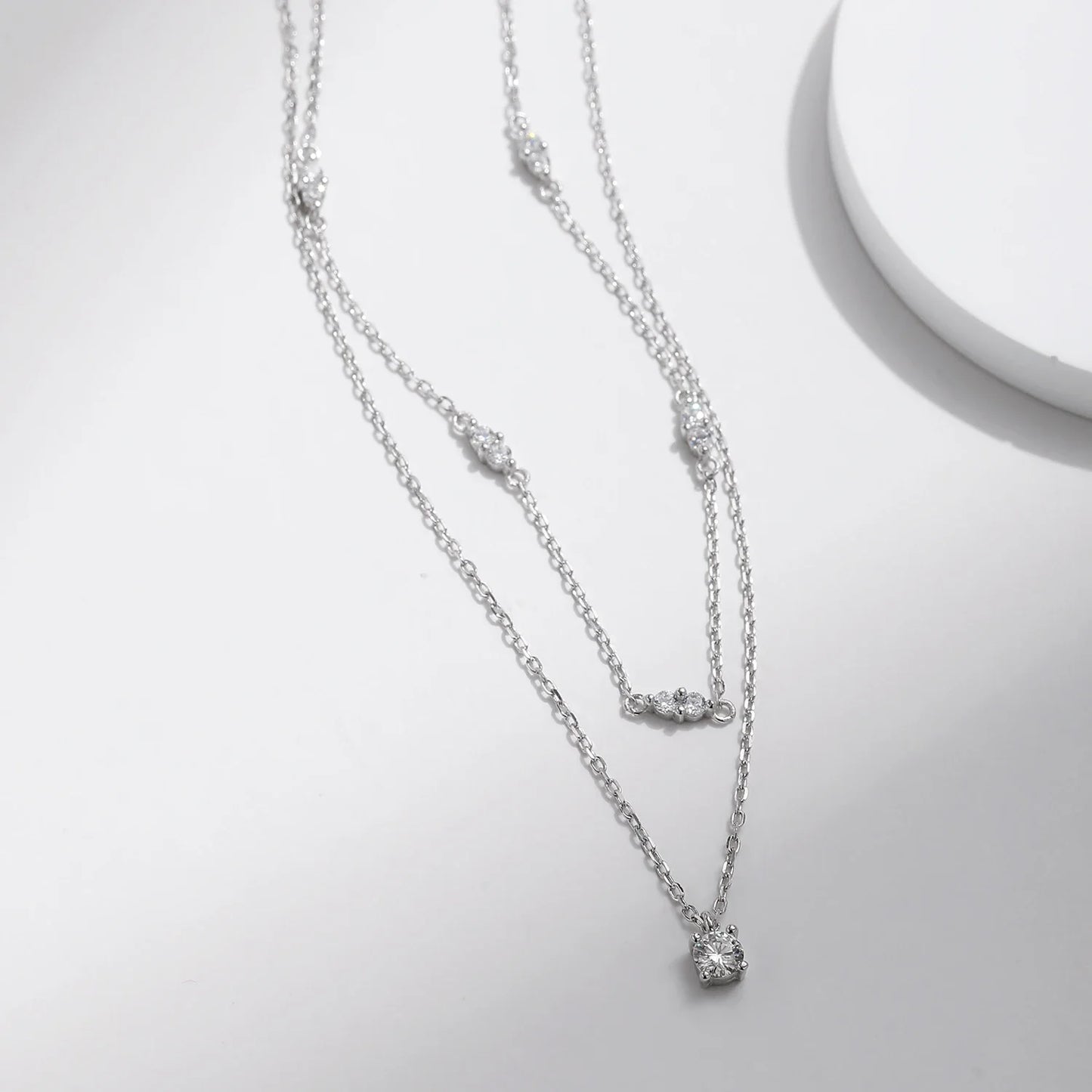 Moissanite D Color Double Layer Pendant Necklace 925 Sterling Silver Round Stylish Choker Necklace For Women Jewelry