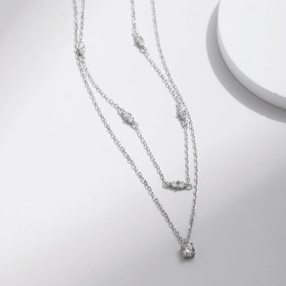 Moissanite D Color Double Layer Pendant Necklace 925 Sterling Silver Round Stylish Choker Necklace For Women Jewelry