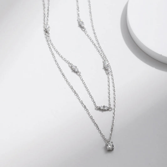 Moissanite D Color Double Layer Pendant Necklace 925 Sterling Silver Round Stylish Choker Necklace For Women Jewelry