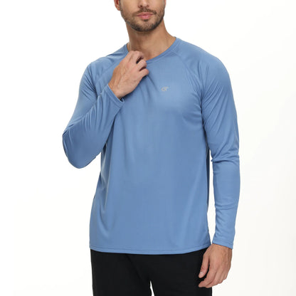 Men UPF 50+ Long Sleeve T-Shirt, Rash Guard Breathable Tops, Pullover Shirt for Sport Fishing Hiking Running Beach Surfing