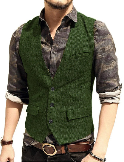 Black Men's Blazer Vest Euro Size Vintage Vests Man Single Breasted Outerwear Men's Suits Vest Spring Autumn Herringbone Vest