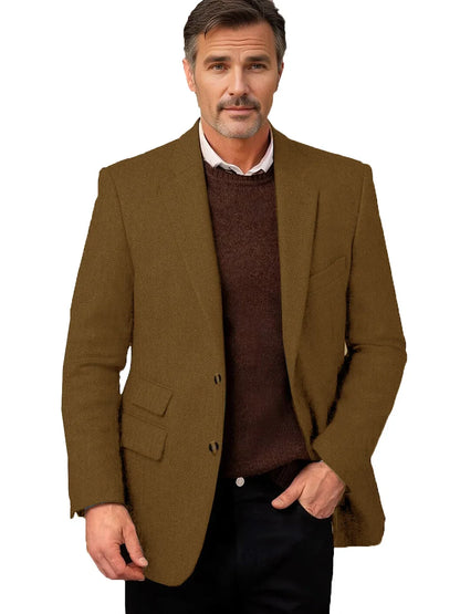 Vintage Men's Herringbone Tweed Blazer Notch Lapel 2 Button Slim Fit Suit Jacket Casual Business for Office Wedding Daily Wear