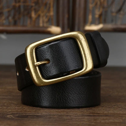 3.3CM Men's Genuine Leather Belt Luxury Designer Brass Pin Buckle Belts Pure Cowskin Vintage Strap Male Jeans for Man Women