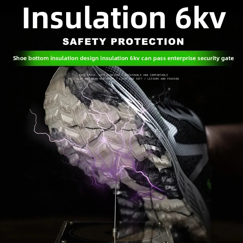 Fashion Insulation 6KV Plastic Toe Cap Labor Protection Shoes Anti Nail Indestructible Work Safety Boots Sneakers Male Footwear