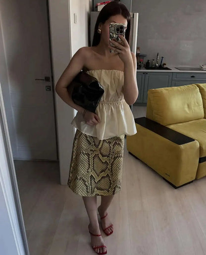 Snakeskin Printed Fashion Skirt Women's High Waist Slim Contrast Patchwork Commute Streetwear Female Vintage Y2k Skirt DDX8