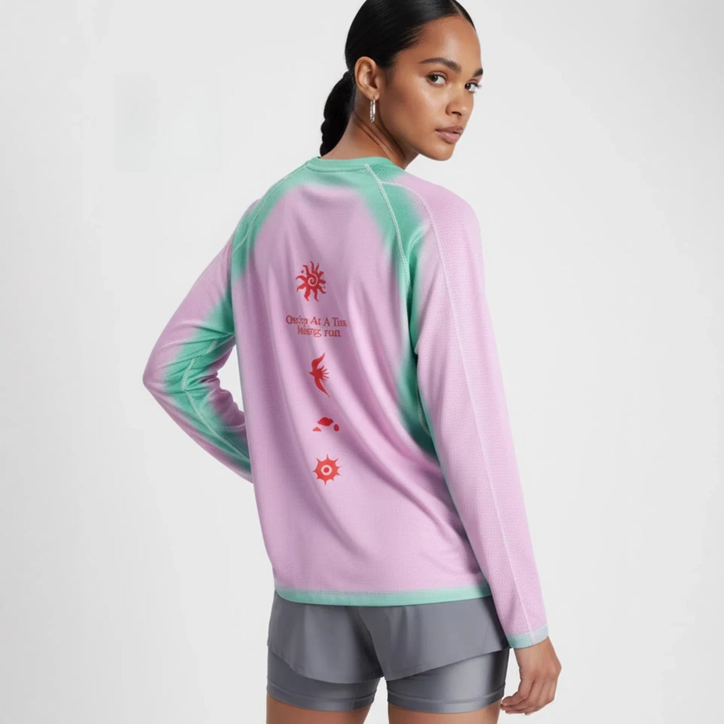 Men's Outdoor Running Long Sleeve T-Shirt Gradient Color Digital Print Quick Dry Breathable Sports Top Unisex