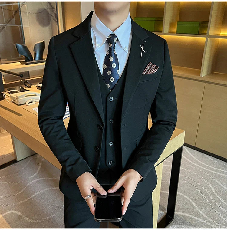 2026 High Quality (Suit + Vest + Trousers) Stylish and Handsome Casual Wedding Suit Business Suit Three-Piece Genuine