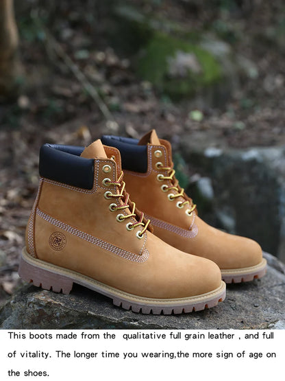 New Work Boots Men's Original Comfy Shoes Outdoor Hiking Leather Casual Shoes For Men Basic Boots Waterproof Yellow Boots