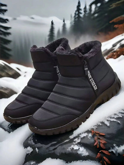 Plus Size Men Winter Thermal Cotton Shoes Double Zipper Light PU Sole Warm Fur Lining Anti-slip Waterproof Ankle Snow Boots