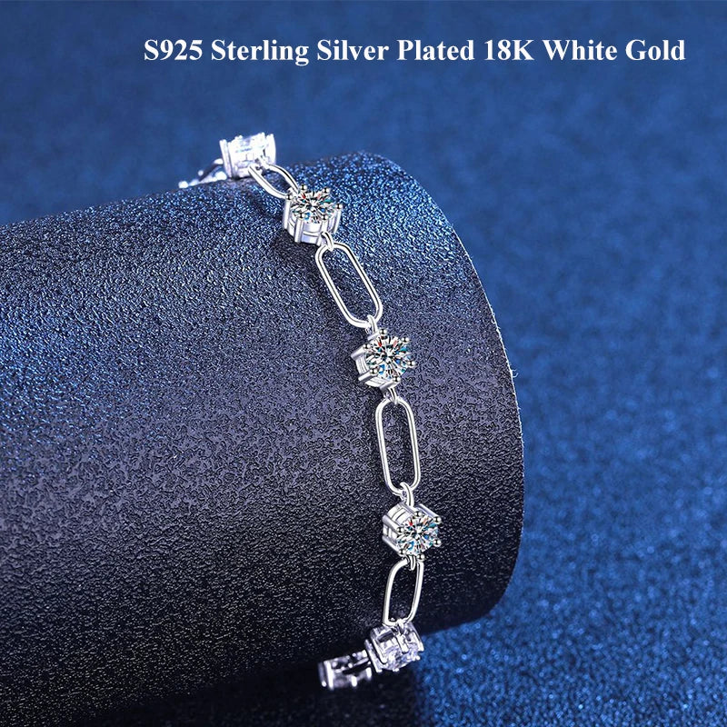 Full 4mm 0.3CT D Color VVS1 Moissanite Diamond Link Bracelet for Woman Man 925 Silver Adjustable 16cm Chain Bracelets GRA