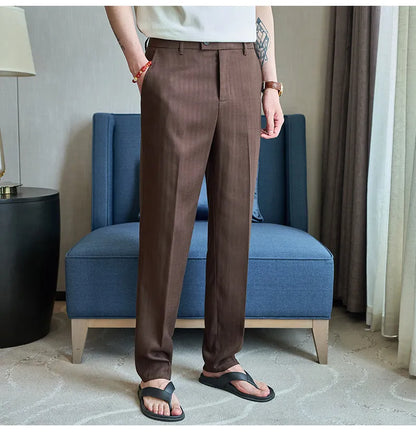 Summer New Linen Breathable Trousers High Quality Fashion Men Straight Casual Pants Men Slim Fit Solid Business Office Suit Pant