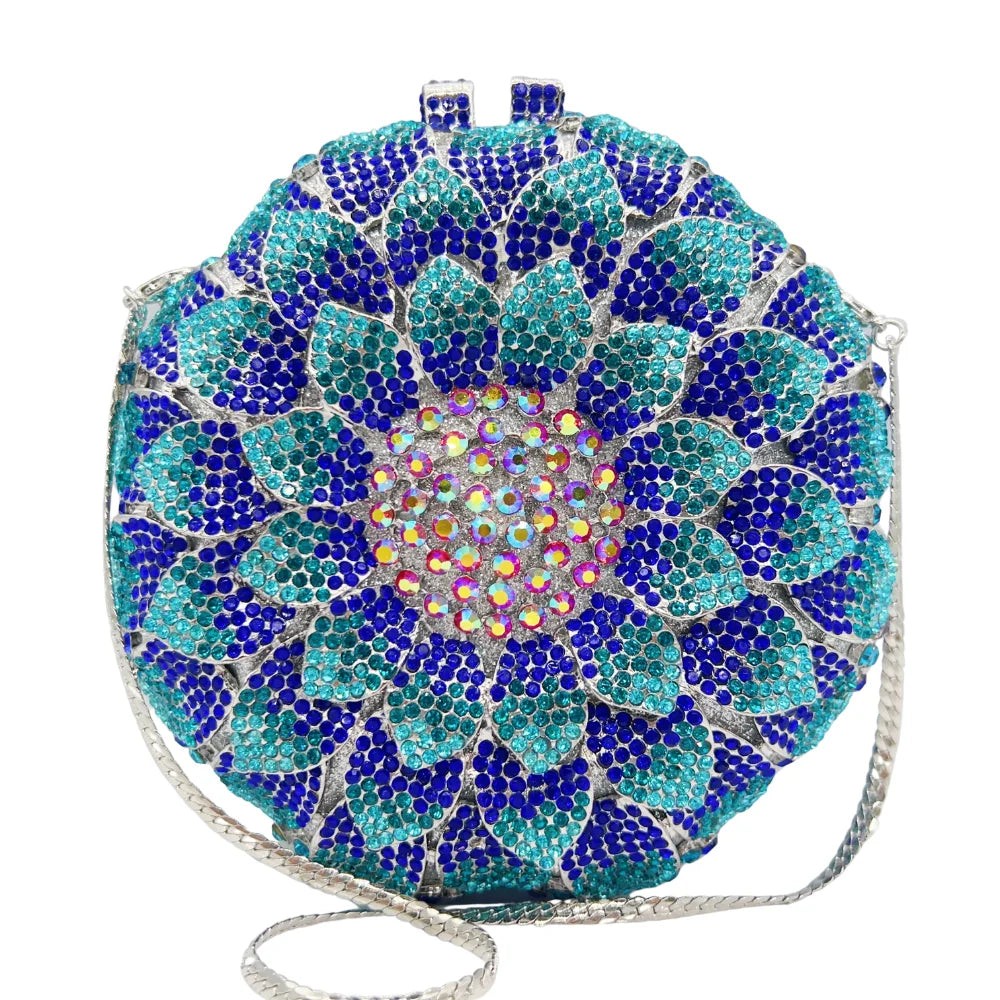 Hot-selling Luxury Sunflower-shaped Hollow Full-paved Sparkling Beaded Crystal Women's Wedding Evening Bag.