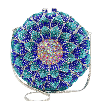 Hot-selling Luxury Sunflower-shaped Hollow Full-paved Sparkling Beaded Crystal Women's Wedding Evening Bag.