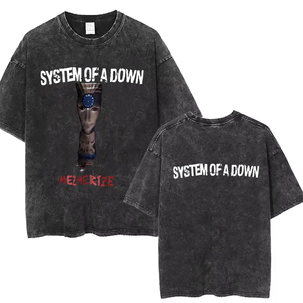 Washed Vintage Rock Band System of A Down Mezmerize Printed T-shirts Men Fashion Classic Metal Tshirt Male Oversized Streetwear