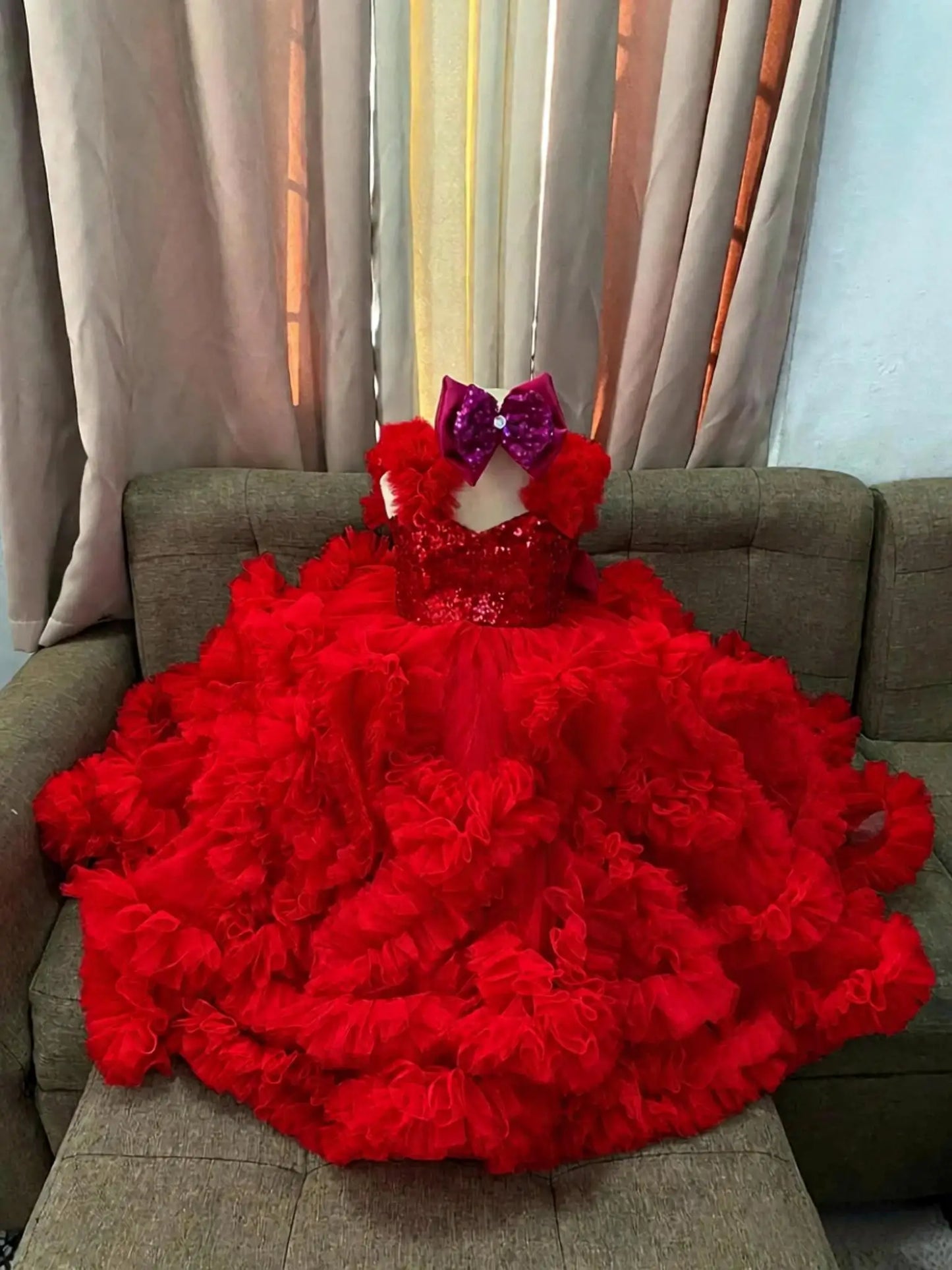 Luxury Ball Gown Girls Birthday Party Gowns Ruffles Sequined Flower Girl Dress For Wedding Customized Princess Child Prom Dress