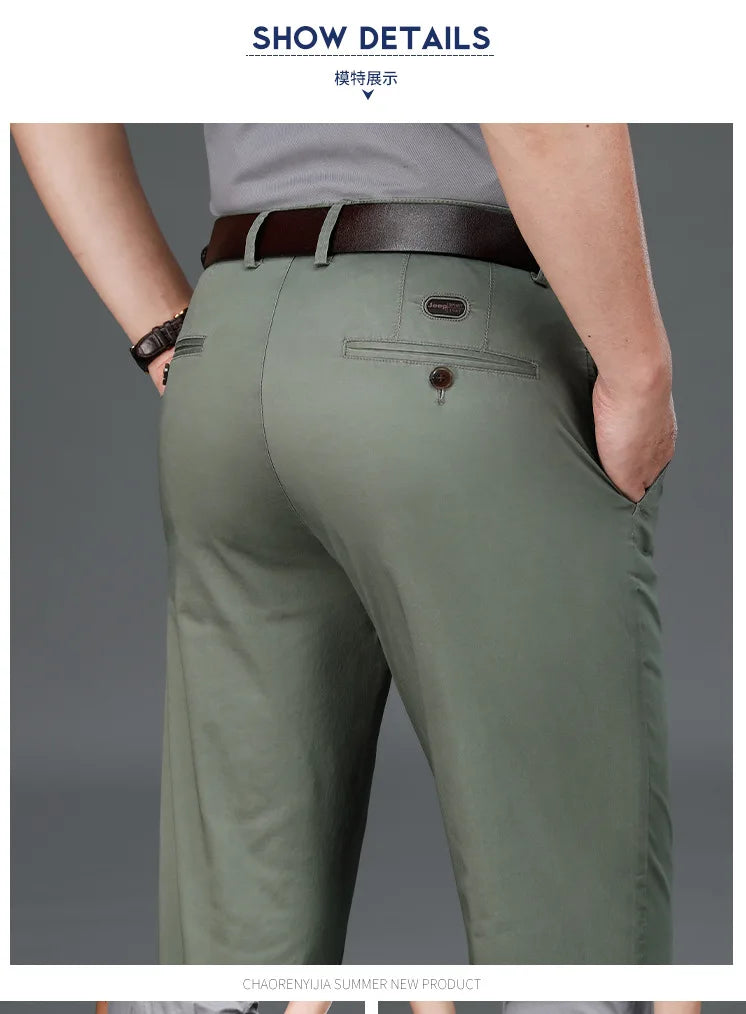 97% Cotton Casual Pants Mens Spring Summer  Clothing Straight Green Black Khaki Trousers Male Brand Bulk Clothing Wholesale