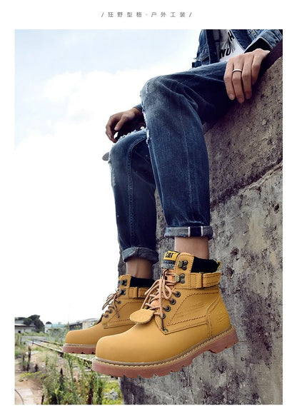 Genuine Leather Mens Women Winter Ankle Military Treking Snow Yellow Tactical Boots Outdoor for Men Work Shoes Sneakers