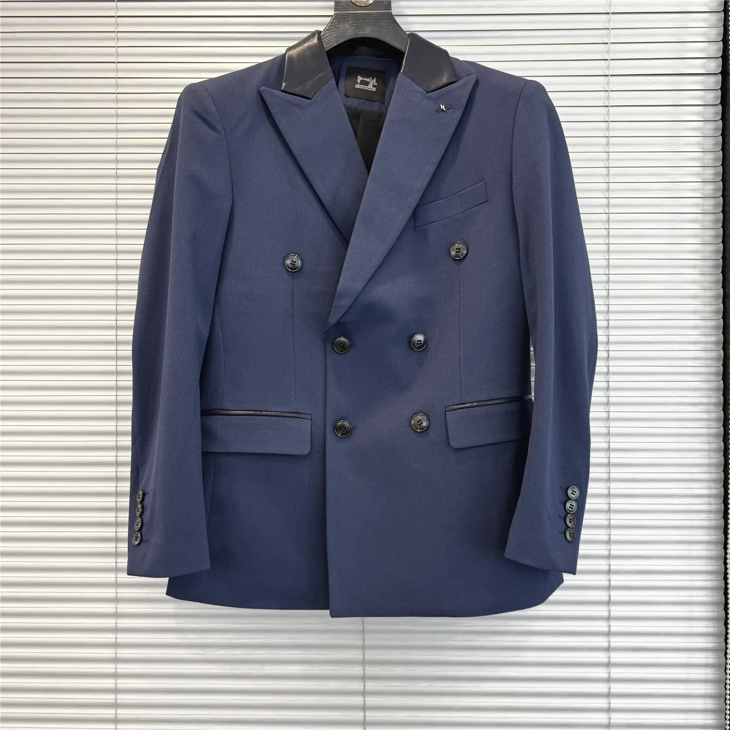 (1 Pcs Jackets) New Thicken Thicken Striped Casual Suit Jacket Fashion Splicing Leather Neck Men's Business Slim Blazers Tuxedos