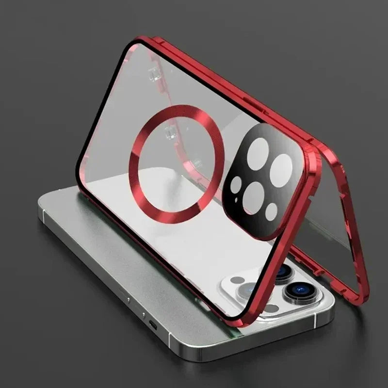 Metal Magnetic Case For Magsafe iPhone 17 Pro Max 16 15 14 13 12 Pro Max Plus Lens Protection Double Sided Glass Snap Lock Cover
