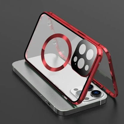 Metal Magnetic Case For Magsafe iPhone 17 Pro Max 16 15 14 13 12 Pro Max Plus Lens Protection Double Sided Glass Snap Lock Cover
