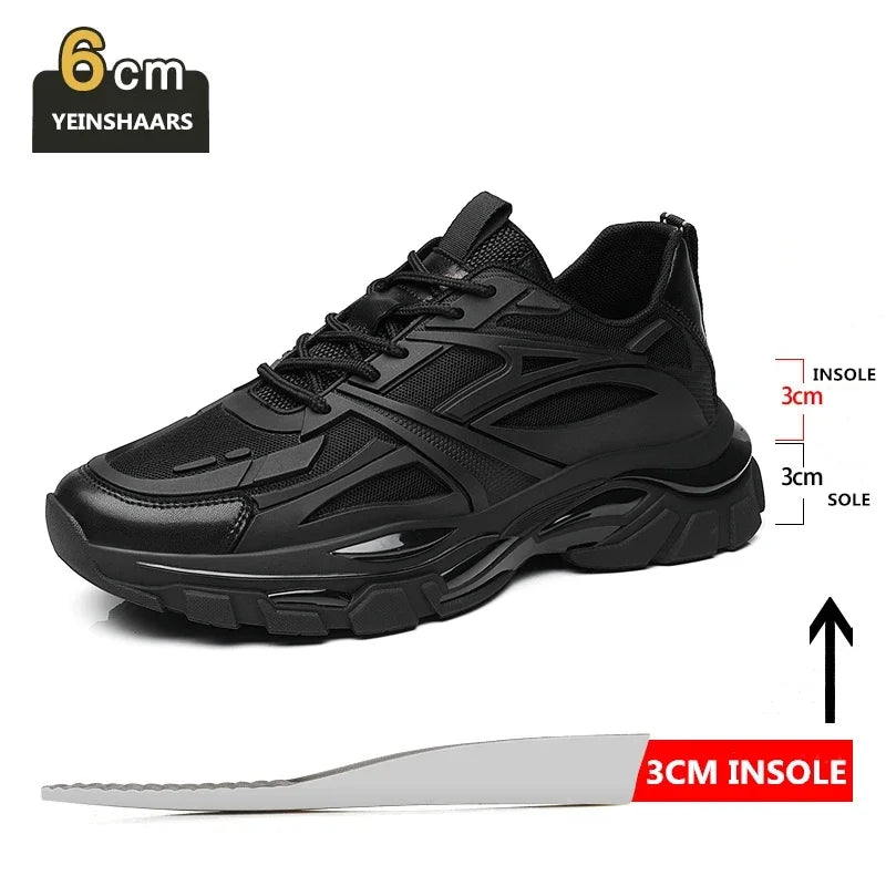 Four Seasons Thick and height-increasing sports shoes, men's genuine leather mesh casual men's shoes, trendy shoes