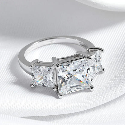 Princess Cut 3 Gems Moissanite Wedding Rings for Women Couple Jewelry Girl's Birthday Gift Lab Diamond Band Pure S925