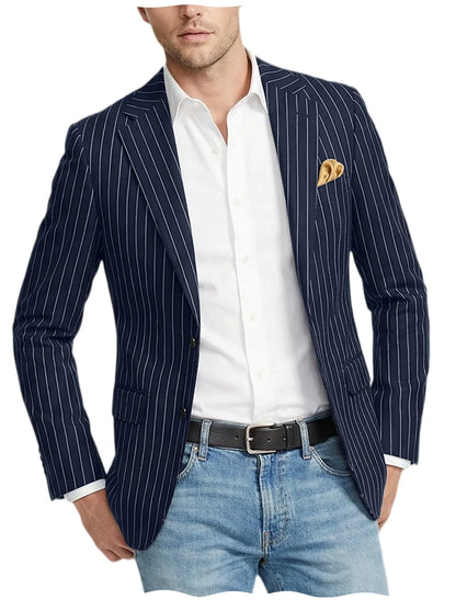 Men's Pinstripe Blazer Jacket Casual Slim Fit Striped Blazer With Patch Pocket For Business Casual Wedding Daily Wear