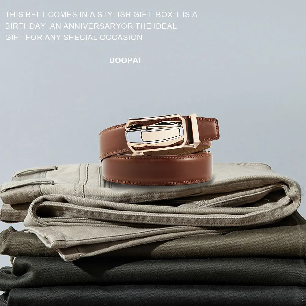 Men Belt High Quality Genuine Leather Belt Metal Alloy Automatic Buckle Brand Luxury Design Waist Belts for Men 150cm Size