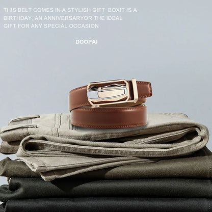 Men Belt High Quality Genuine Leather Belt Metal Alloy Automatic Buckle Brand Luxury Design Waist Belts for Men 150cm Size