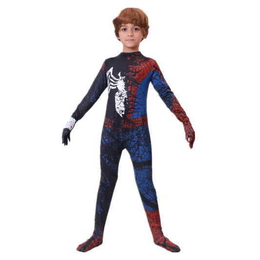 Kids Superhero Onesie Printed Mesh Spider Dress Up Costume Movie Characters Halloween Kids Performance Suit