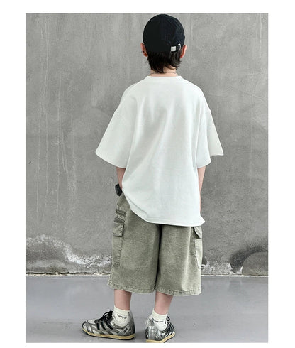 New Summer Korean Children Fashion Suit for Teen Boy Cotton Top And Bottom Set Kids Casual Tshirt Shorts 2PCS Clothing Set 7-16Y