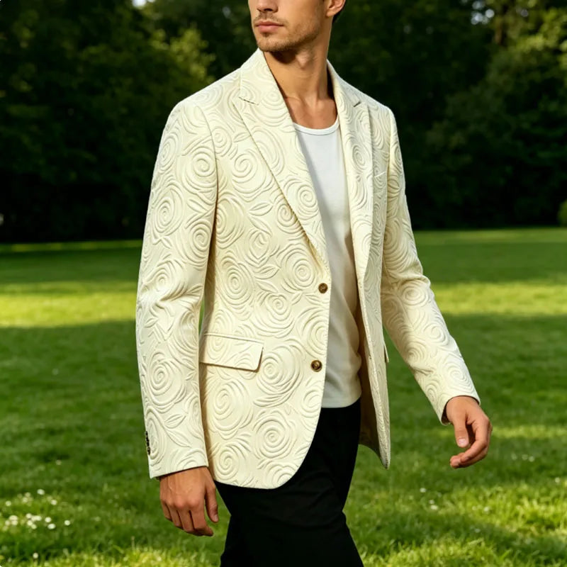 Men's Luxury 3D Embossed Textured Blazer Notch Lapel Jacket 2 buttons Slim Fit Suit Jacket Formal for Business Casual Wedding