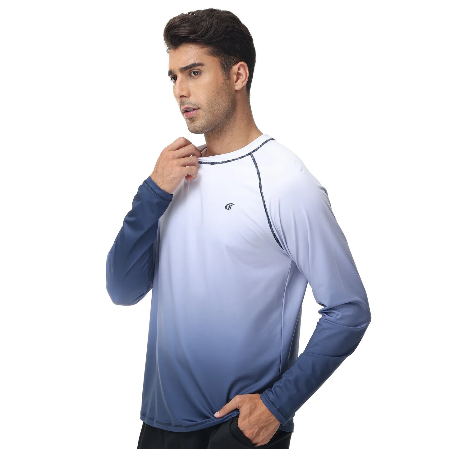 Summer Men's Long Sleeve T-Shirt UPF 50+ Rash Guard Gradient Shirt for Sport Fishing Hiking Workout Outdoor Pullover Shirt