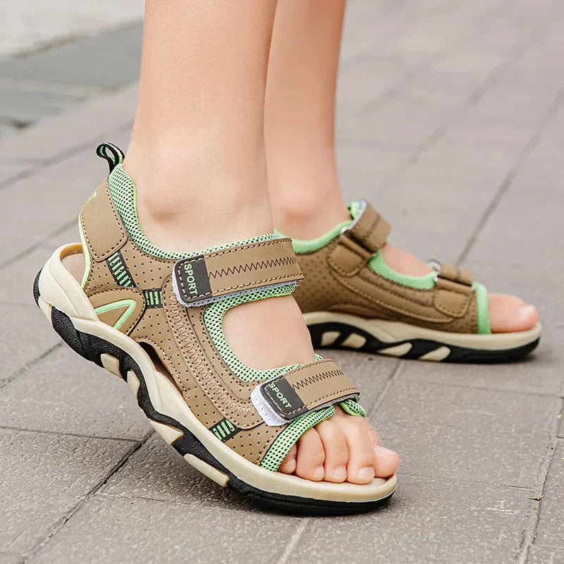 New Design Kids Sandals Boys Barefoot Shoes Summer Beach Waterproof Casual Sneaker PU Leather Sports Sandals for Boy 4-12 Years