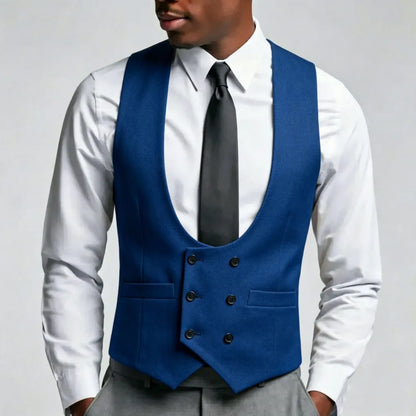 Men Vest Gray Solid Double Breasted Waistcoat For Wedding Groom Banquet Party Business Work Office Casual Daily Men Suit Vest