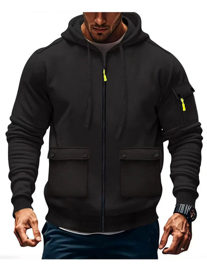 Zipper Hoodies 2025 Autumn Winter Men's New Long Sleeve Hooded Sweatshirt Fashion Pocket Decoration Male Fleece Outfit Sports