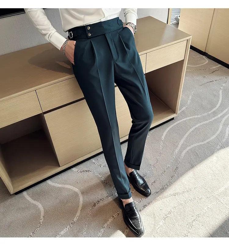 British Style Naples Solid Color High Waist Suit Pants High Quality Men Formal Business Social Party Wedding Casual Trousers
