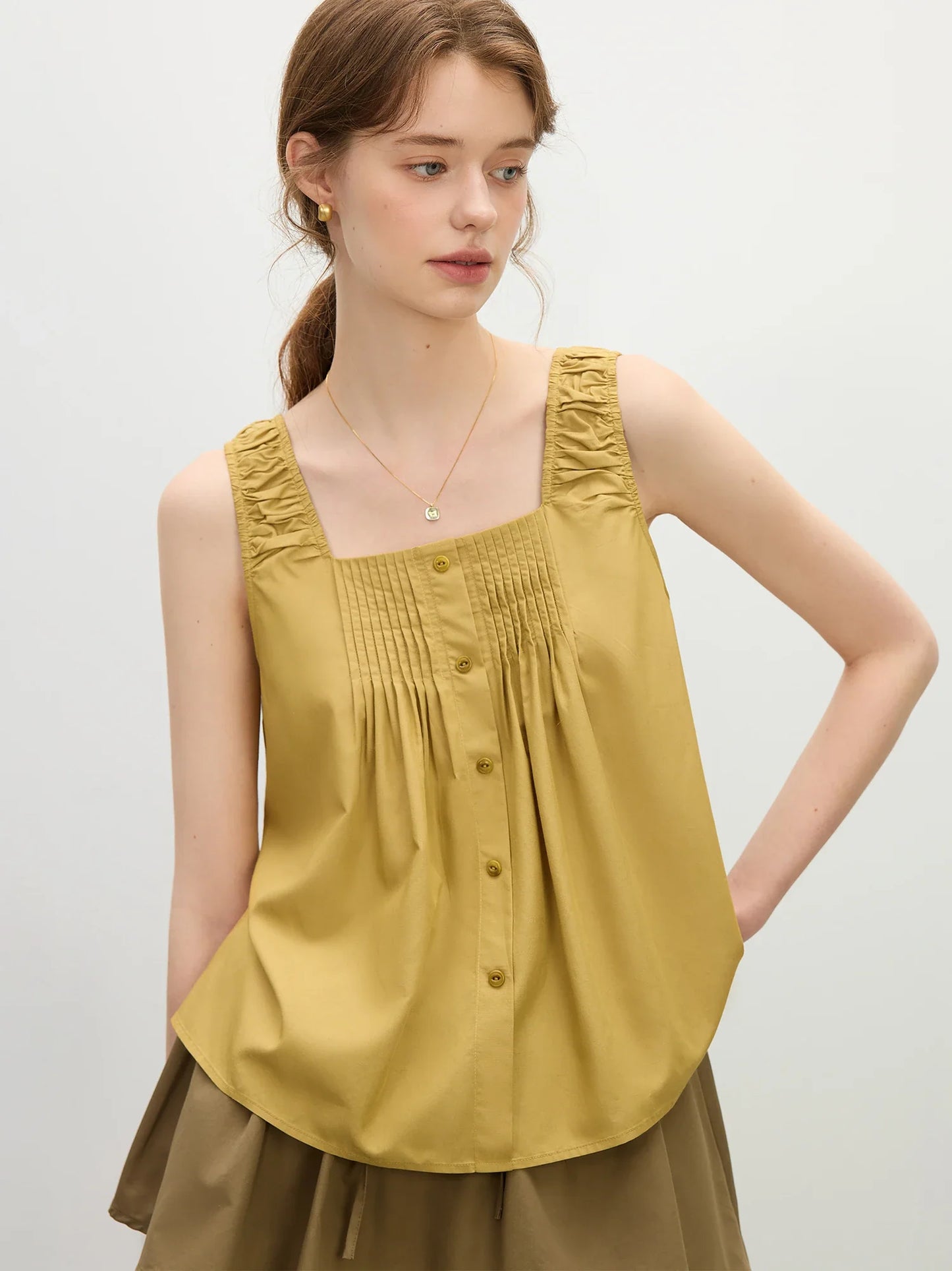 2025 Summer Women's Textured Linen Camisole - Relaxed Fit & Slimming Silhouette Casual Tanks & Camis 25FS12145