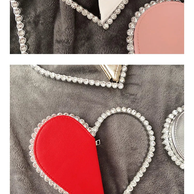 Diamond Red Heart Evening Clutch Women's Designer Chic RhinestoneBlack Wallet Wedding Party Sac A Main Heart Handbag for Woman