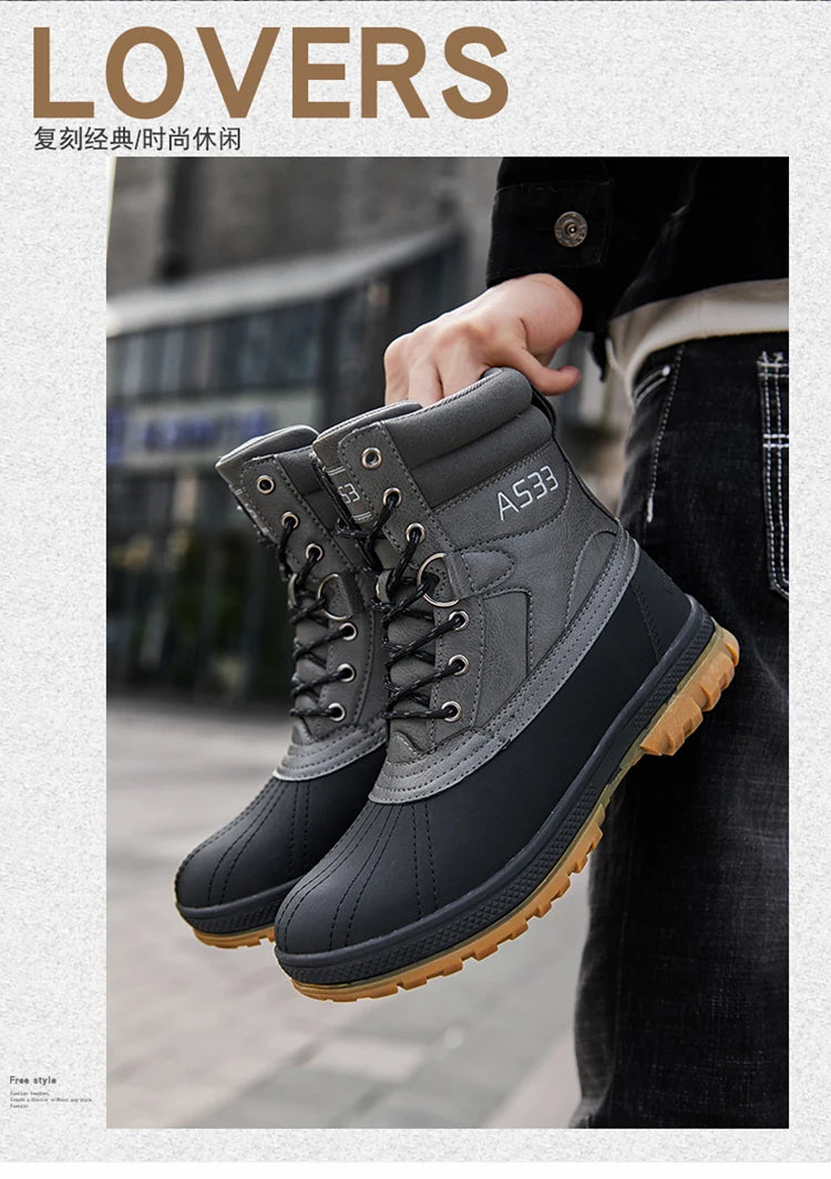 Plus Size 48 Outdoor Men Boots Winter Snow Boots for Men Training Work Boots Waterproof Slip-Resistant Keep Warm Winter Shoes