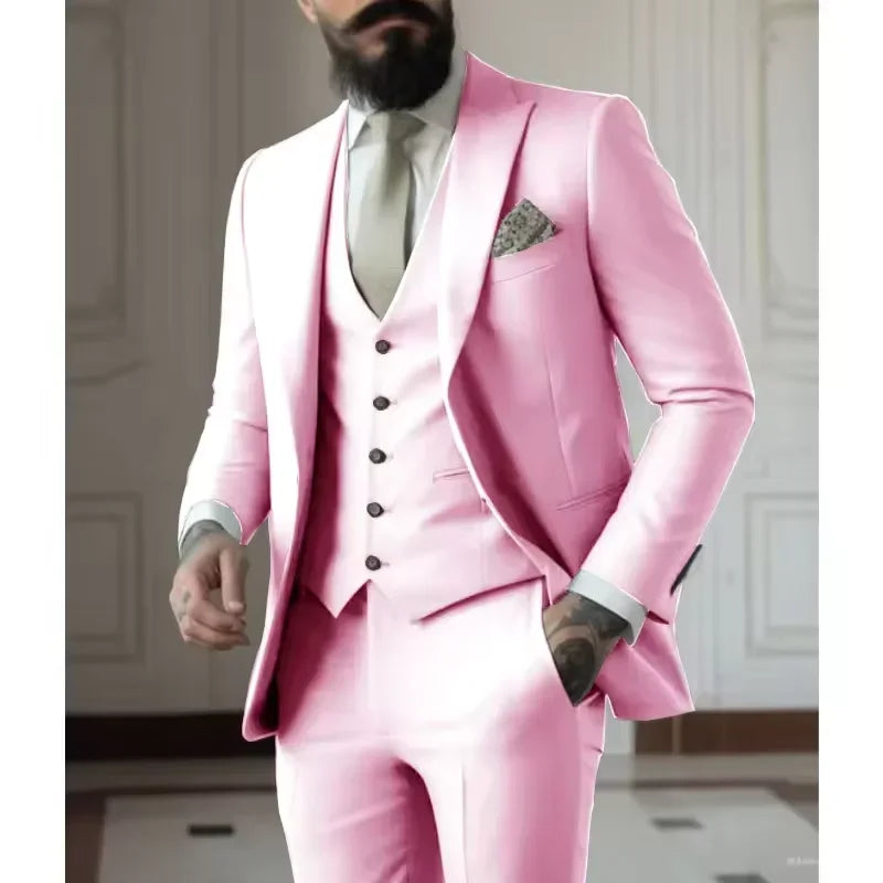 Classy Men Suits 3 Pieces Light Green Peak Lapel Jacket Vest Pants Classic Set for Wedding Groom Wedding Business Events Dress