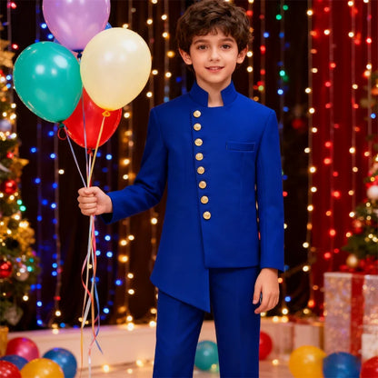 Stand Collar Kids Communion Suit Birthday Party Suits Jacket Pants Golden Buttons 3-14 Y Toddler Tuxedo