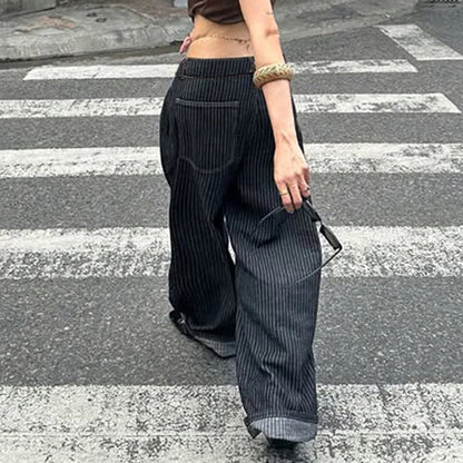 Women Striped Relaxed Fit Jeans Retro Low Rise Wide Leg Denim Pants Grunge Loose Trousers 2026 Spring Y2K Clothes 2026