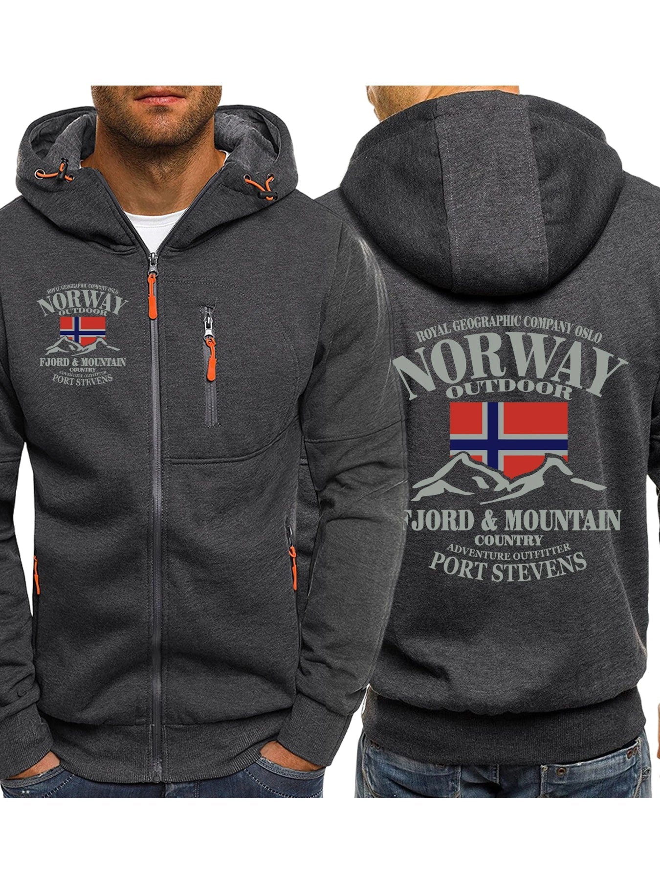 Fjords And Mountains Print Male Zipper Hoodie All-Match Fashion Streetwear Vintage Casual Clothes Autumn Loose Hooded