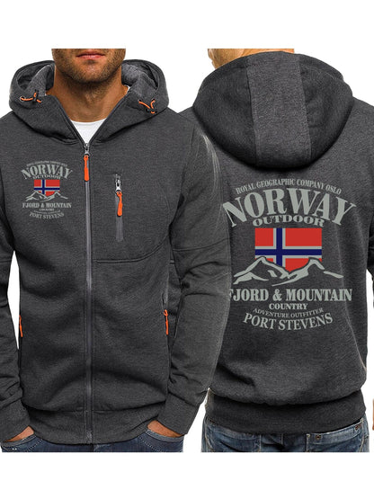 Fjords And Mountains Print Male Zipper Hoodie All-Match Fashion Streetwear Vintage Casual Clothes Autumn Loose Hooded