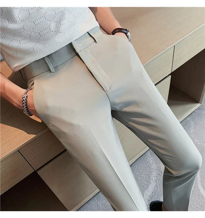 High Quality British Style Business Casual Pants Men's Spring Summer Solid Color Slim Fit Formal Wear Suit Pants Men Clothing